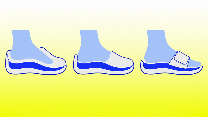 Generic structural illustration: lined clog, unlined clog and open adjustable slide; not a product photograph