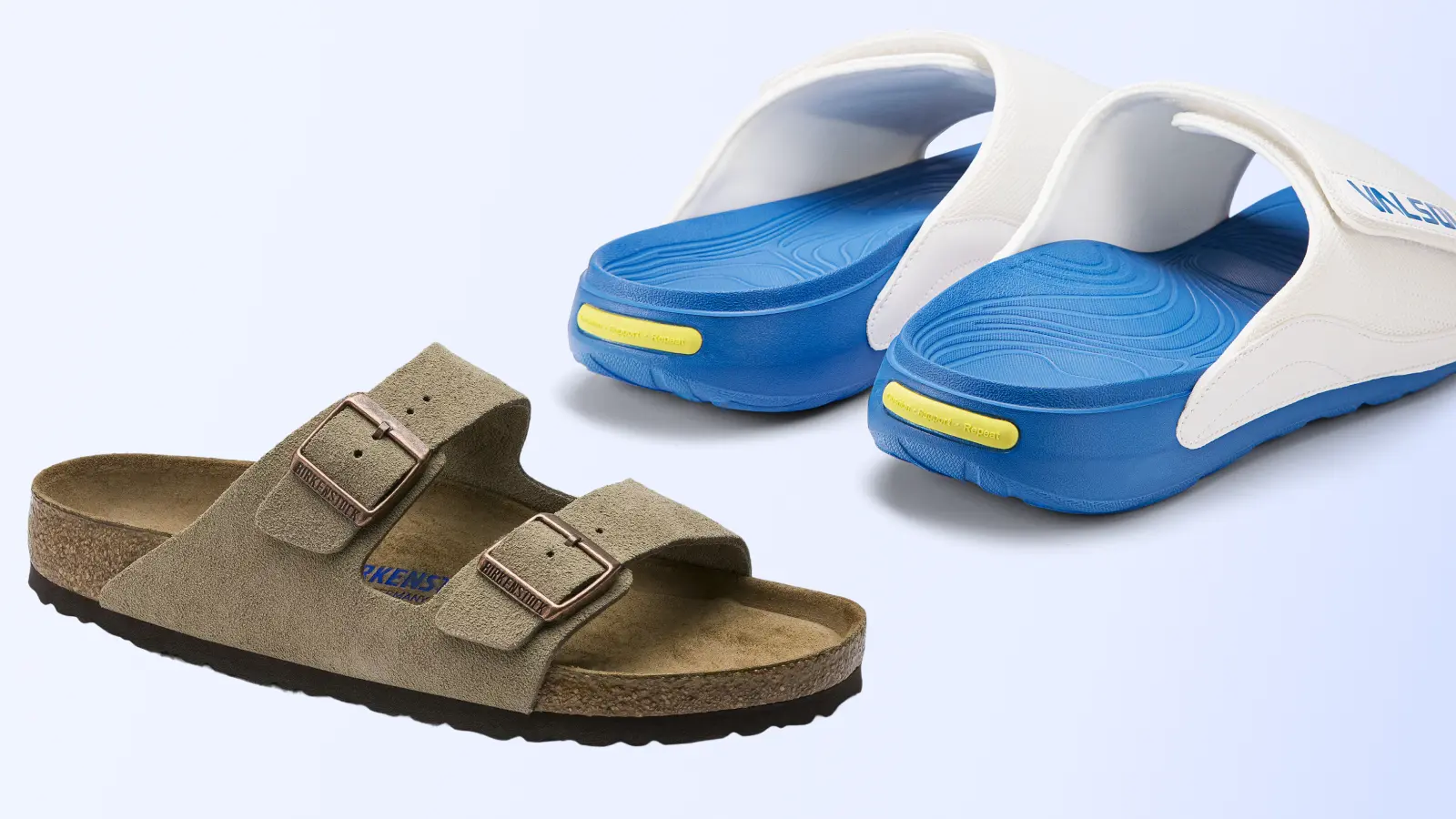 VALSOLE vs Birkenstock sandal comparison showing flatter casual footbed versus guided arch-and-heel support for daily walking