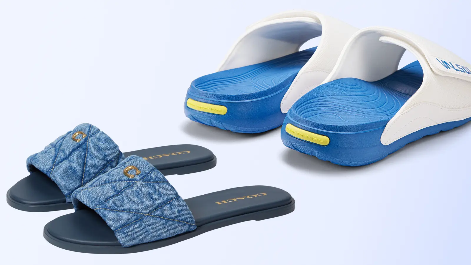 VALSOLE vs Coach sandals comparison showing fashion sandal profile versus support-guided daily walking structure