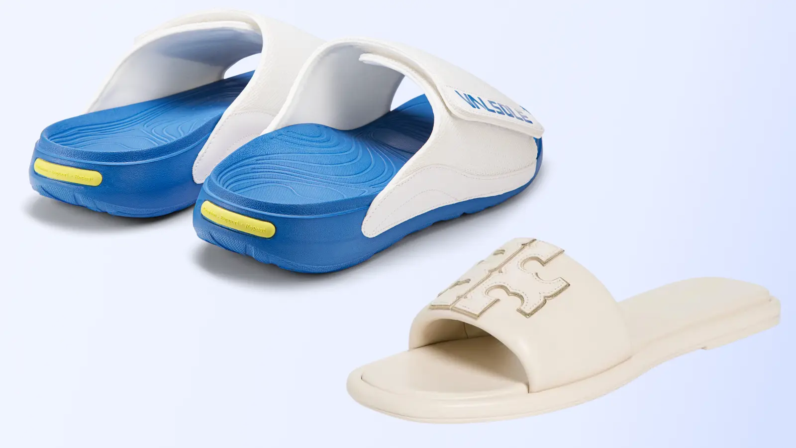 VALSOLE vs Tory Burch sandals comparison showing fashion-forward sandal profile versus support-guided daily stability
