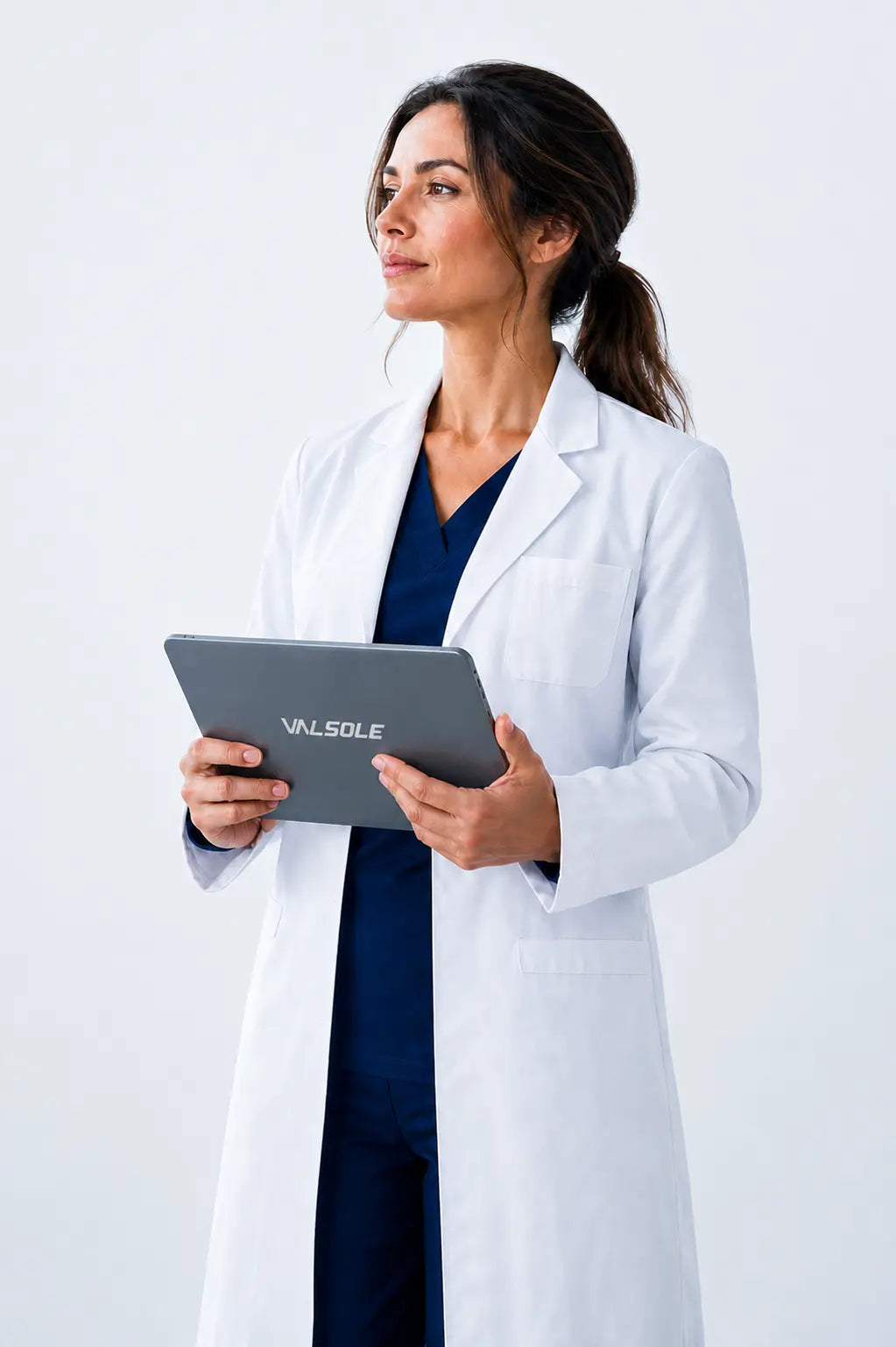 Clinician reviewing foot health reporting topics on a tablet