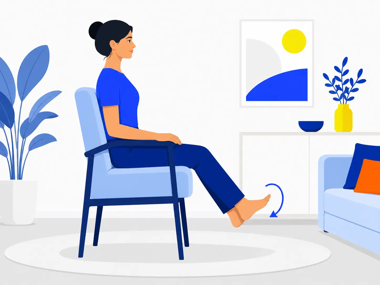 Three-frame illustration of gentle seated ankle motion.